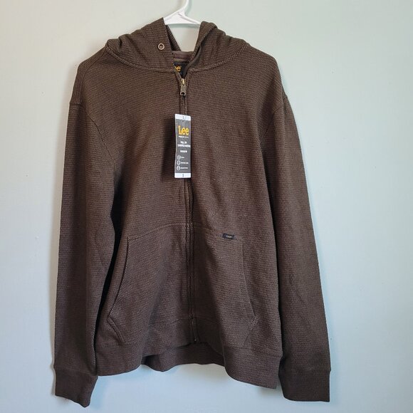 Lee Brown Hoodie Men's Small Full Zip Jacket Waffle Texture Stretch NWT - Picture 1 of 4